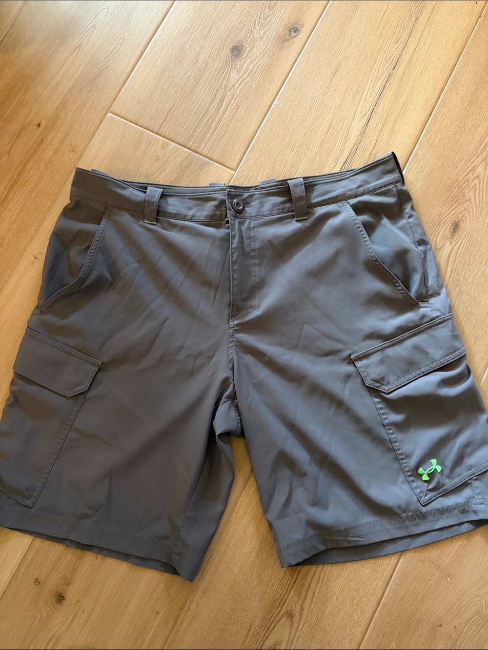 Under Armour Men's Charcoal Gray Cargo Shorts with Lime Logo